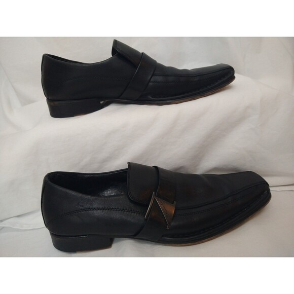 Kenneth Cole Size 8M Run Around Black Leather Slip On Dress Shoes Square Toe - Picture 6 of 11